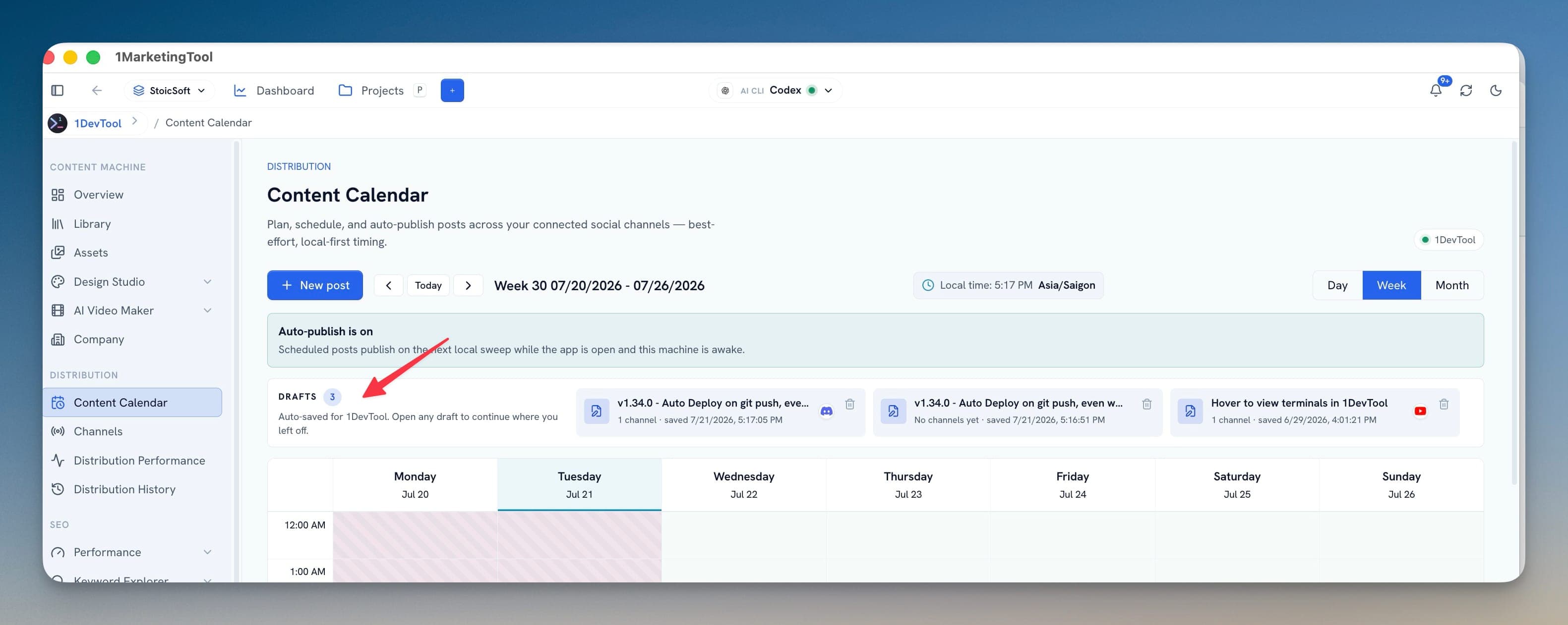 Draft campaigns saved in the scheduler