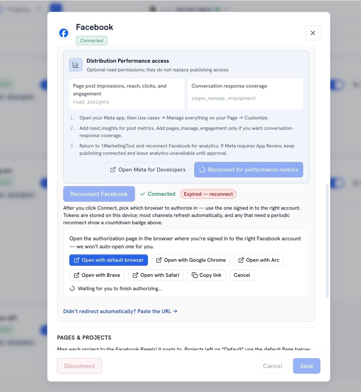Analytiikkaoikeuksien pyytäminen Facebook-sivua yhdistettäessä