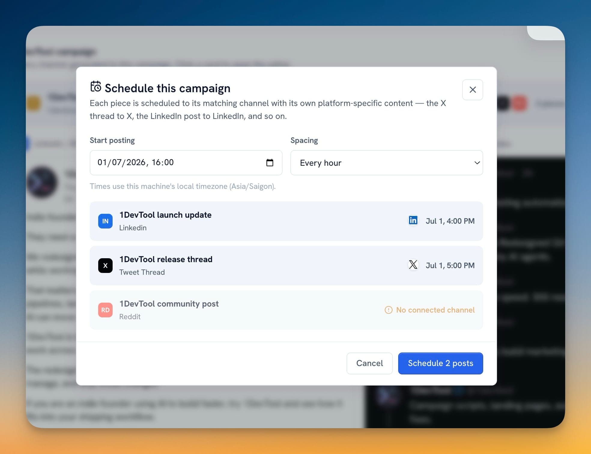 1MarketingTool - Schedule campaign