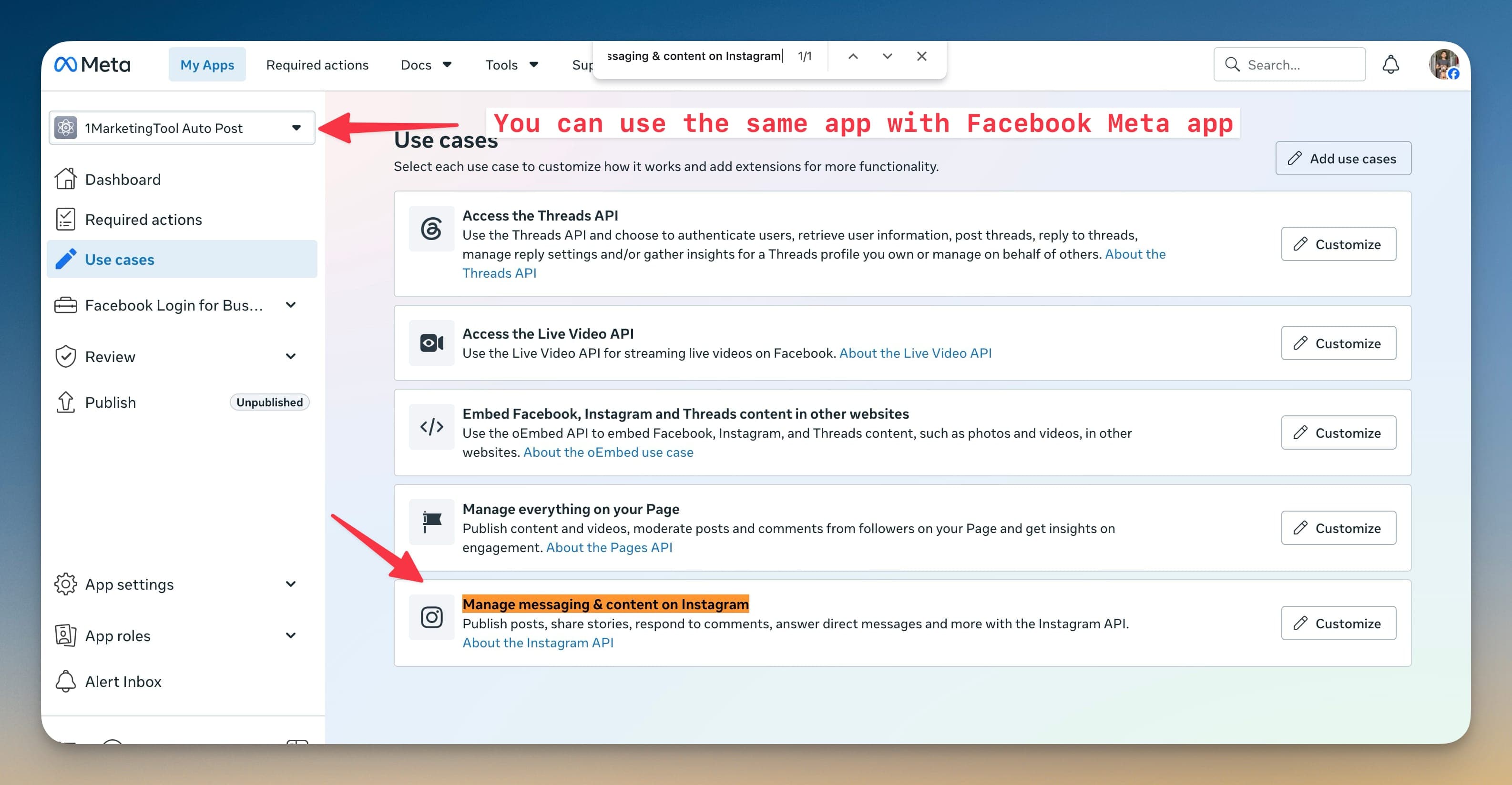 Thêm use case Manage messaging and content on Instagram