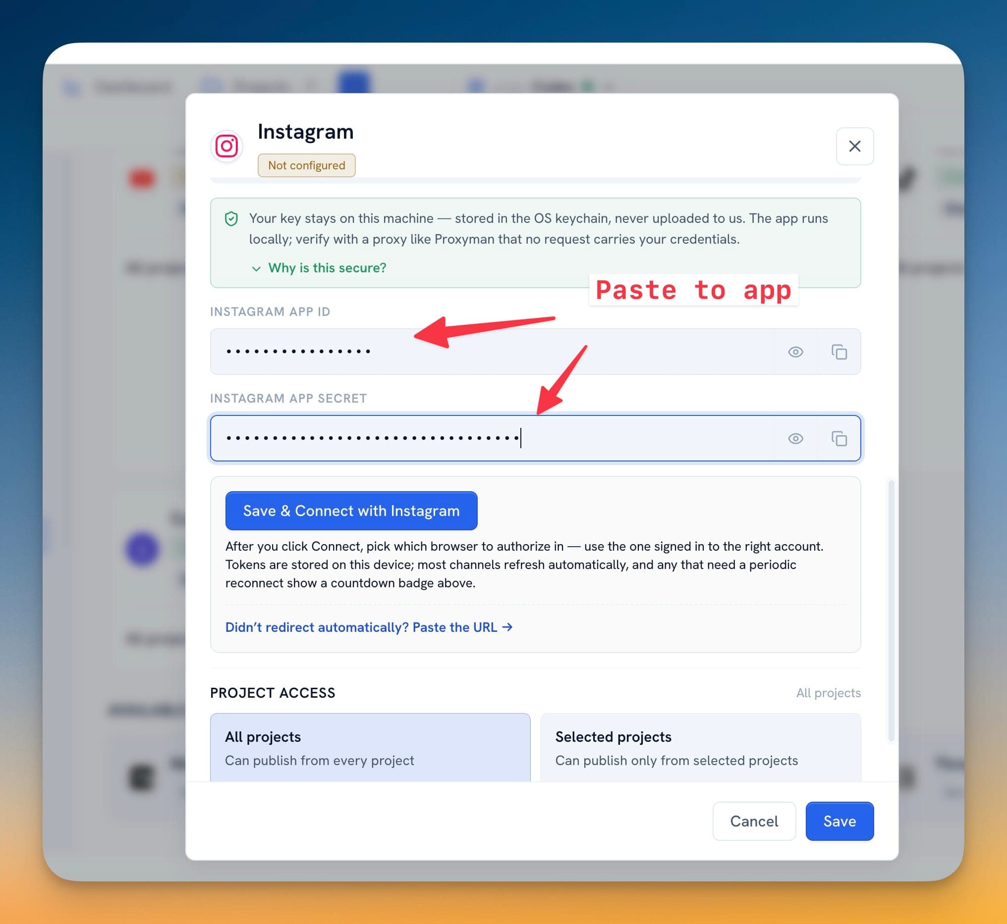Paste Instagram credentials vào 1MarketingTool