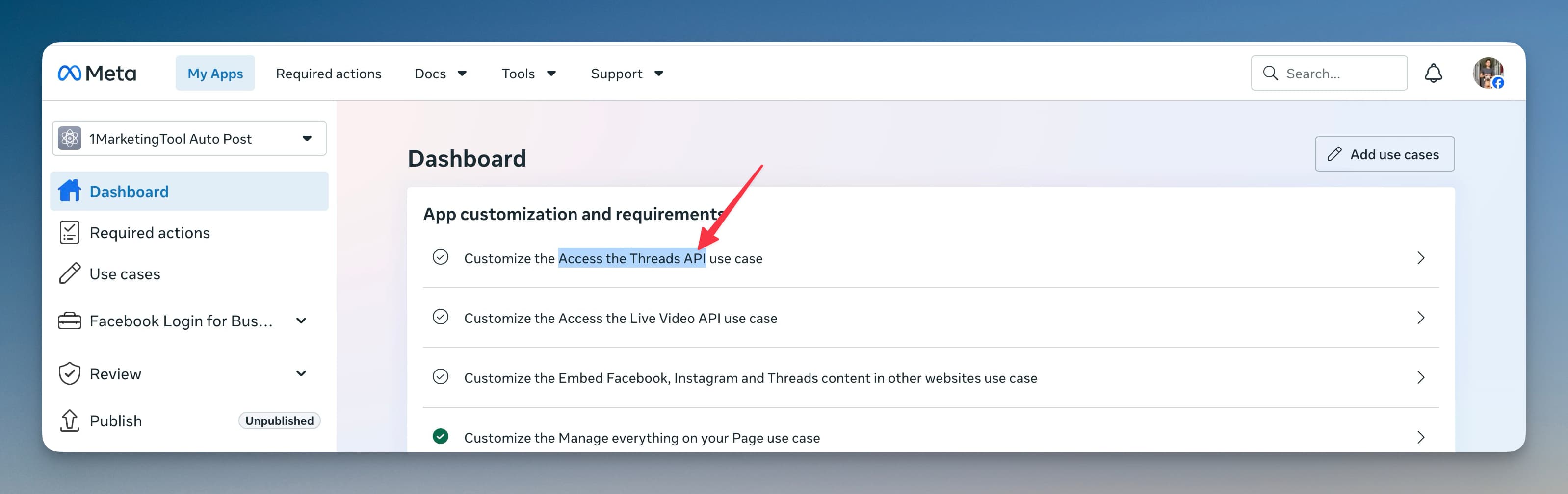 Customize use case Access the Threads API