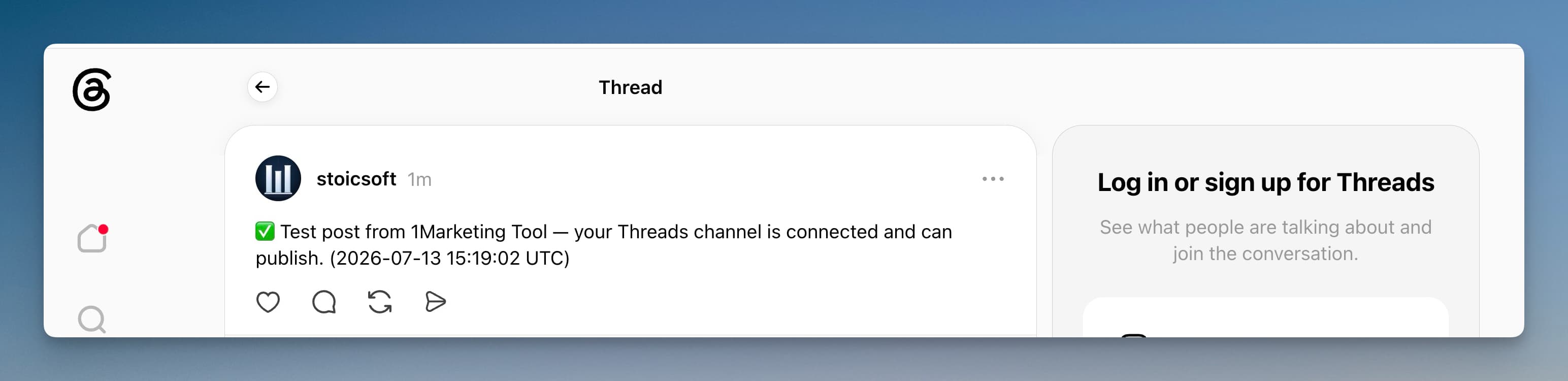 Kiểm tra test post trên Threads profile