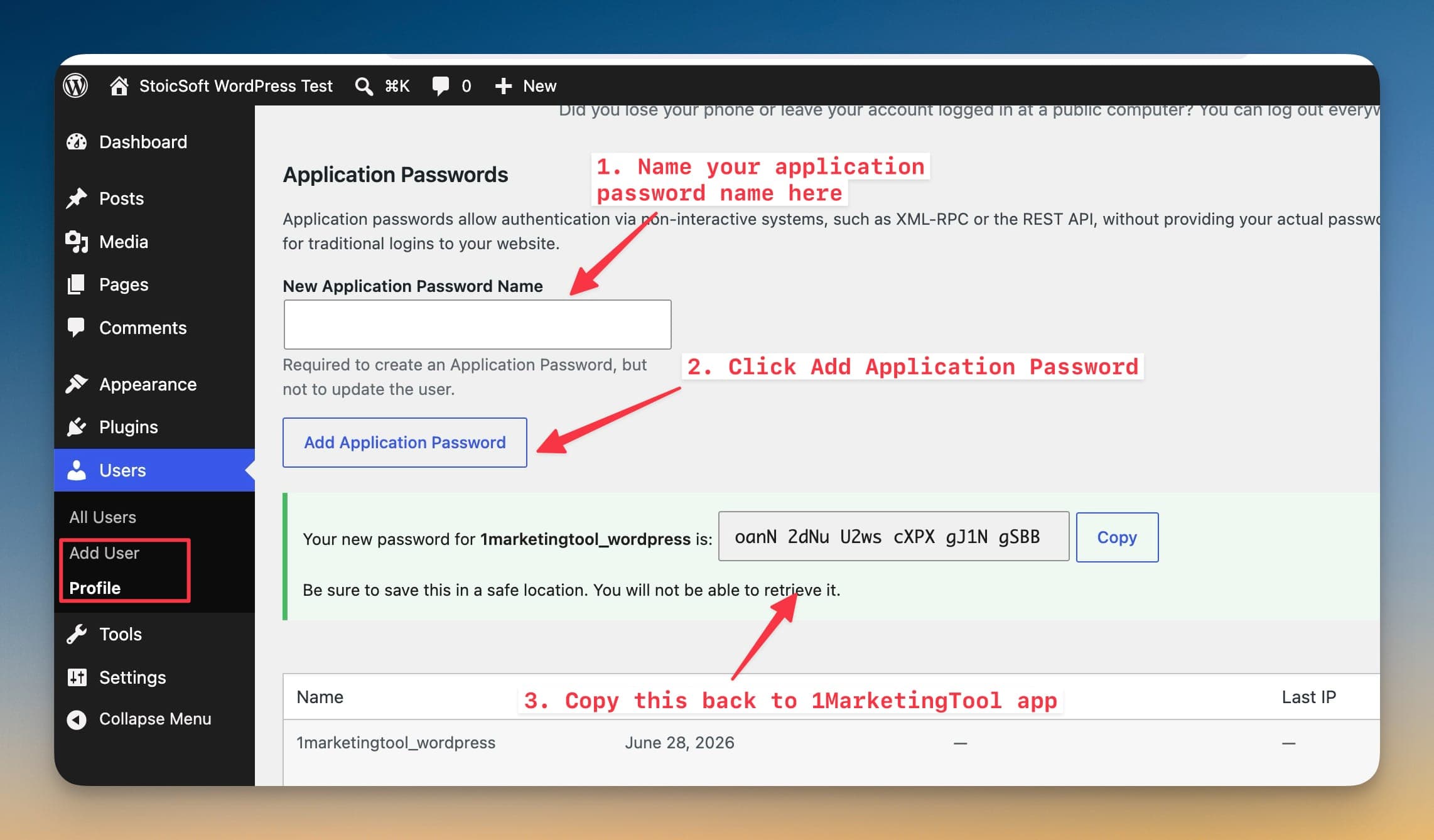 Create a WordPress application password