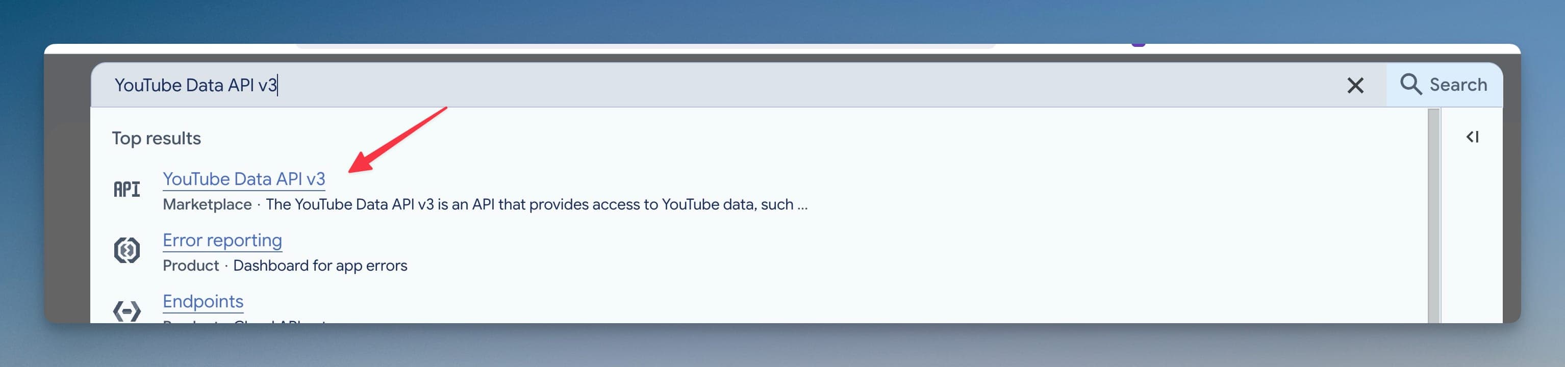Tìm YouTube Data API v3