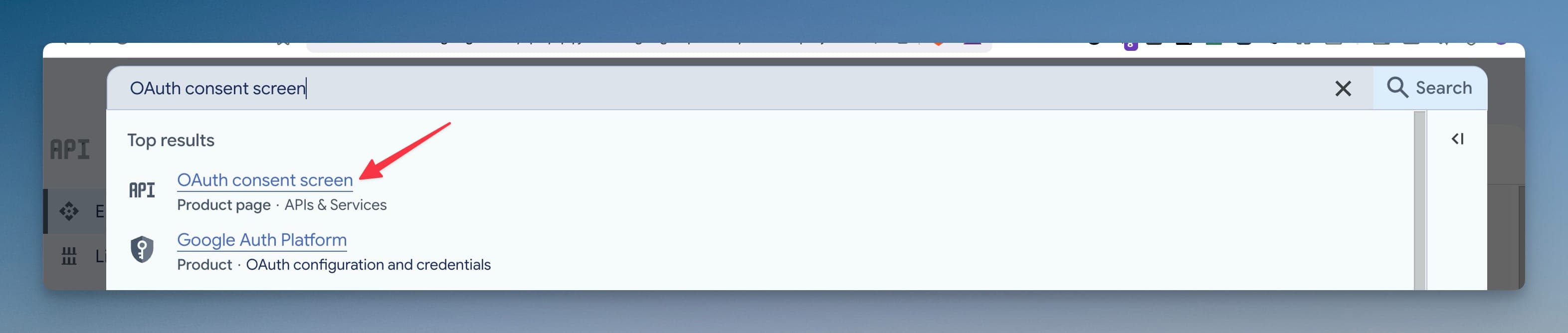 Tìm OAuth consent screen