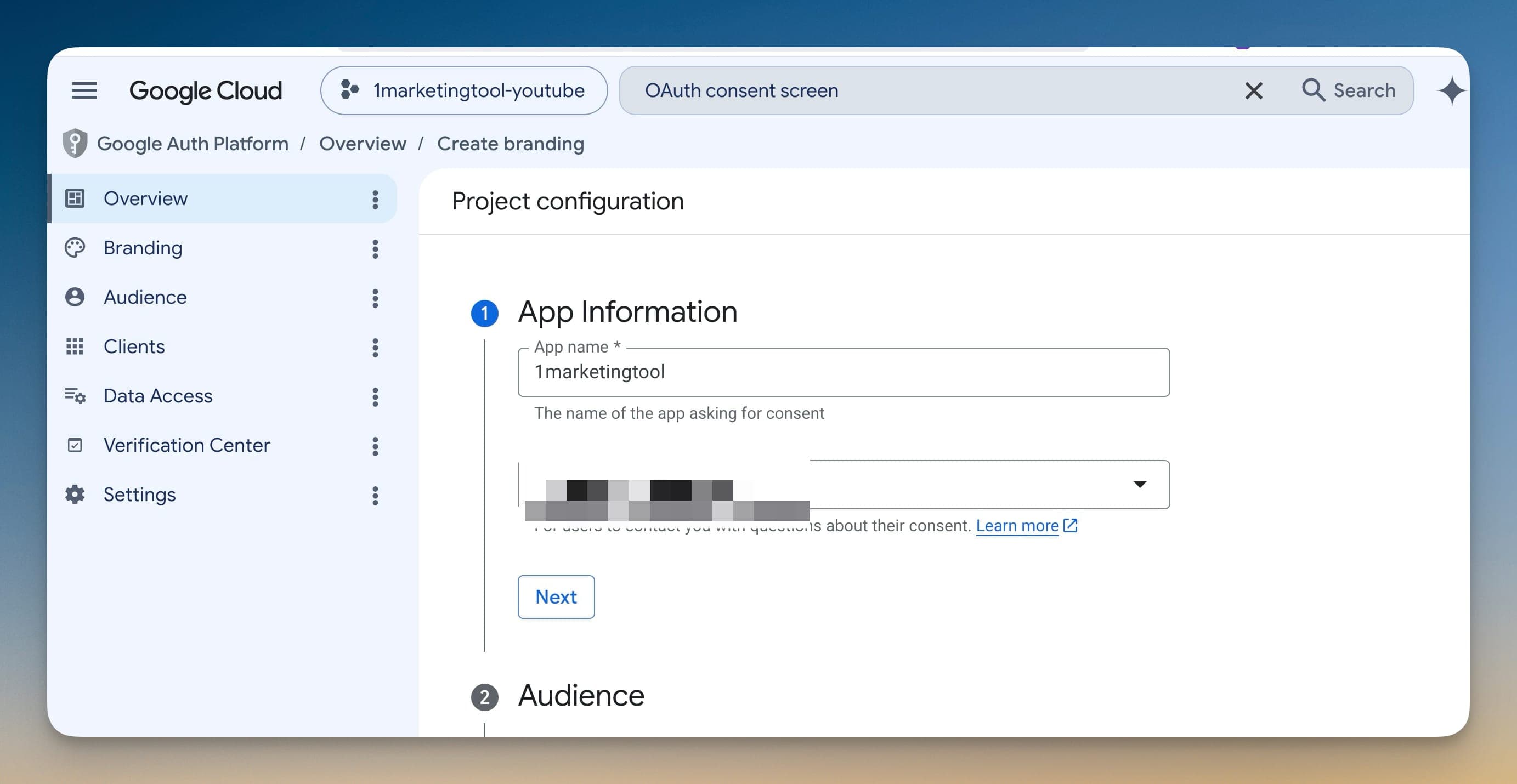 Điền Google OAuth app information