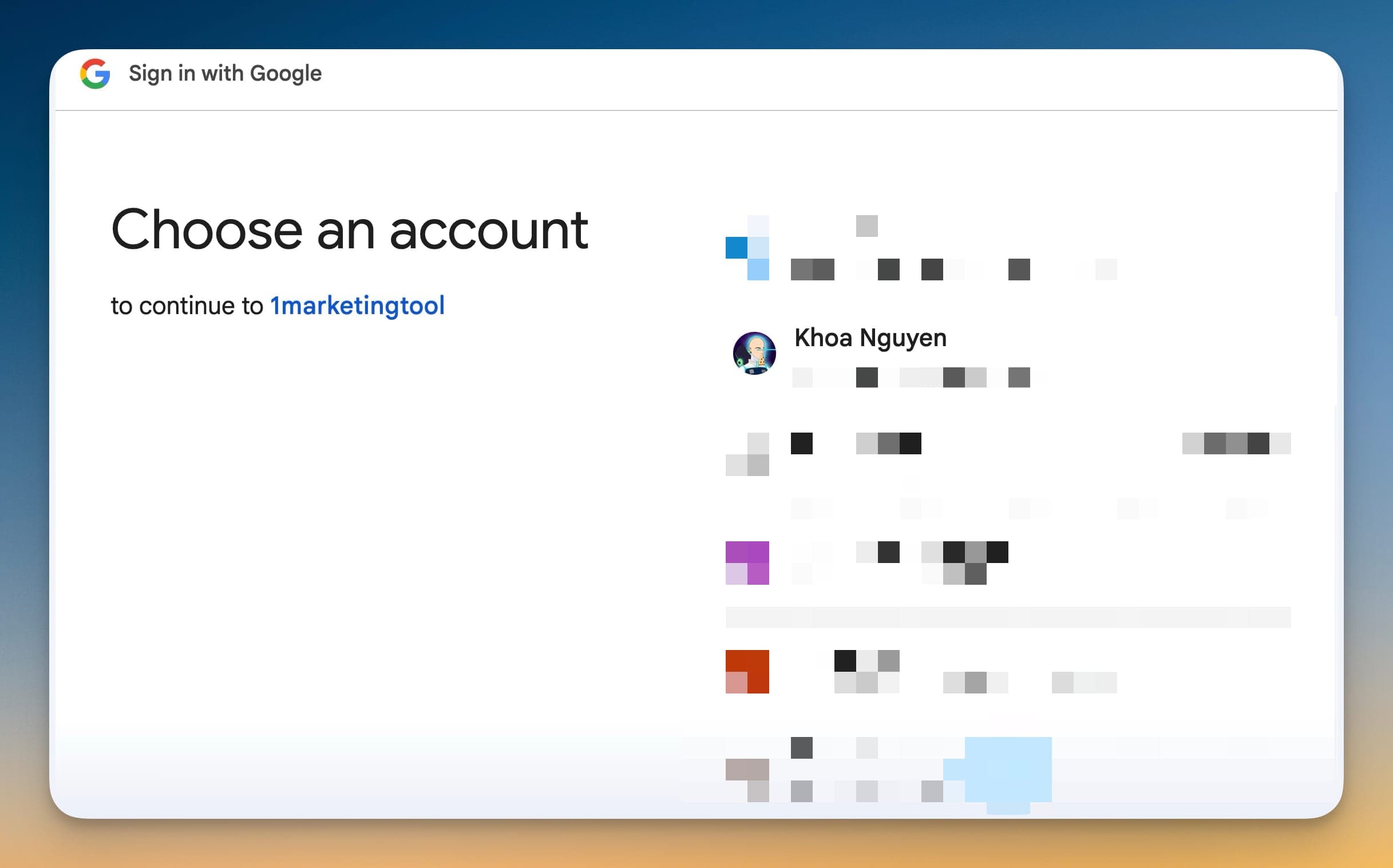 Chọn Google test account