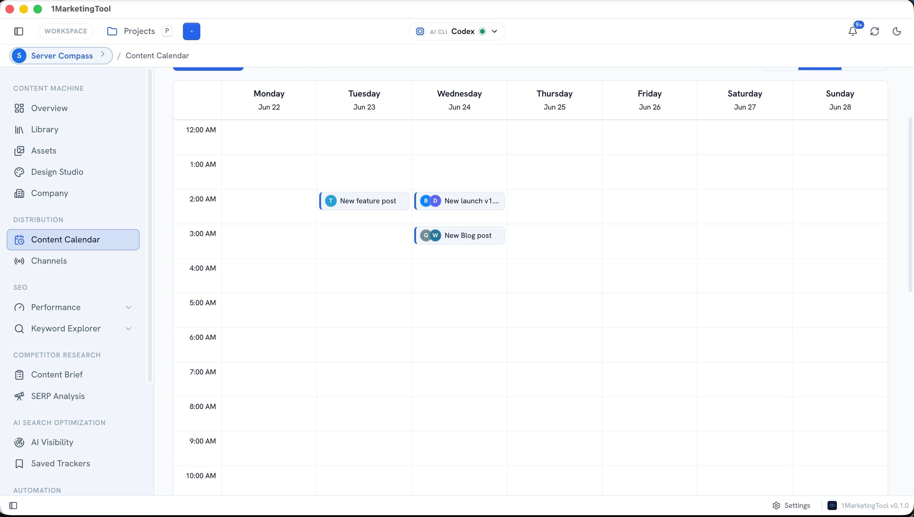 Content Calendar weekly schedule