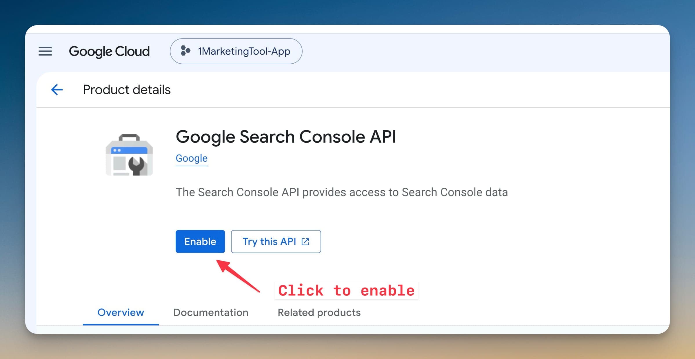 Google Search Console API 사용 설정