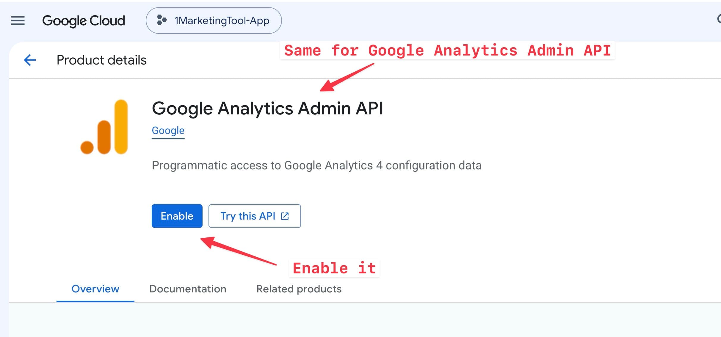 Google Analytics Admin API 사용 설정